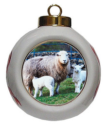 Lamb Porcelain Ball Christmas Ornament