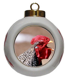 Rooster Porcelain Ball Christmas Ornament
