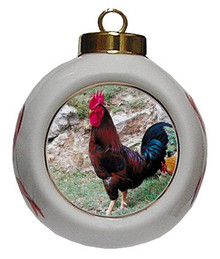 Rooster Porcelain Ball Christmas Ornament