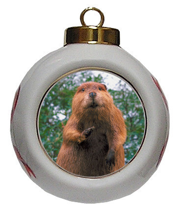 Beaver Porcelain Ball Christmas Ornament