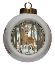 Deer Porcelain Ball Christmas Ornament