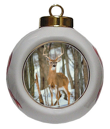 Deer Porcelain Ball Christmas Ornament