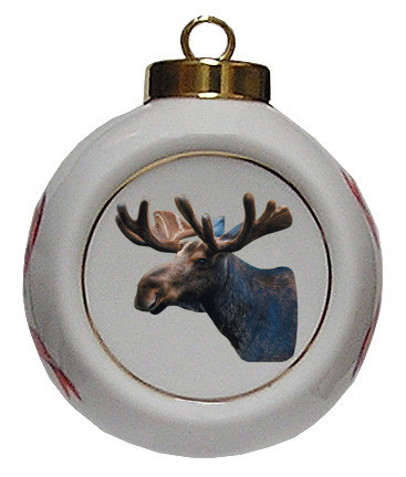 Moose Porcelain Ball Christmas Ornament