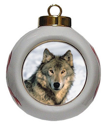 Wolf Porcelain Ball Christmas Ornament