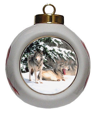 Wolf Porcelain Ball Christmas Ornament