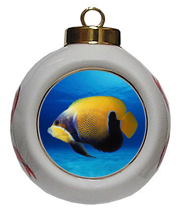 Blue Girdled Angelfish Porcelain Ball Christmas Ornament