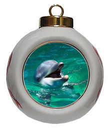 Dolphin Porcelain Ball Christmas Ornament