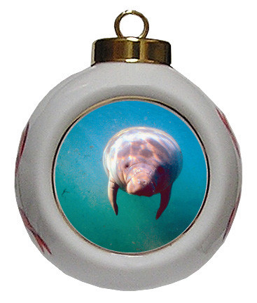 Manatee Porcelain Ball Christmas Ornament