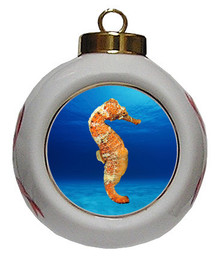 Seahorse Porcelain Ball Christmas Ornament