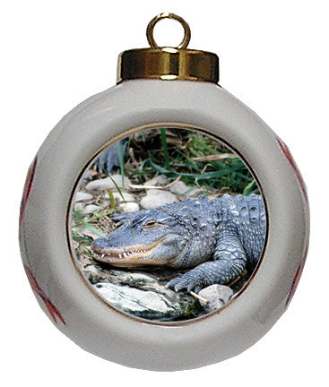 Alligator Porcelain Ball Christmas Ornament