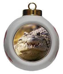 Alligator Porcelain Ball Christmas Ornament