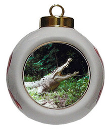 Crocodile Porcelain Ball Christmas Ornament