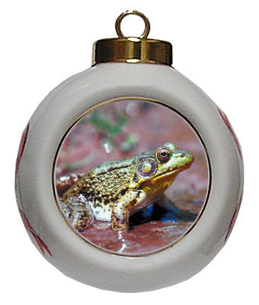 Green Frog Porcelain Ball Christmas Ornament