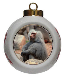 Baboon Porcelain Ball Christmas Ornament