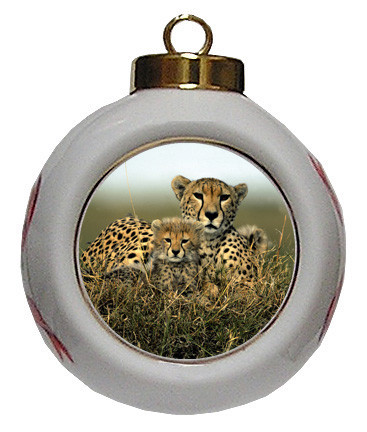 Cheetah Porcelain Ball Christmas Ornament