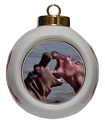 Hippo Porcelain Ball Christmas Ornament