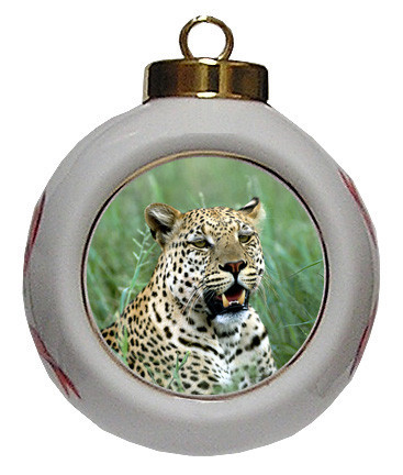 Leopard Porcelain Ball Christmas Ornament