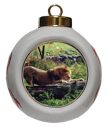 Lion Porcelain Ball Christmas Ornament