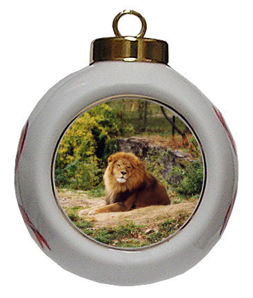 Lion Porcelain Ball Christmas Ornament