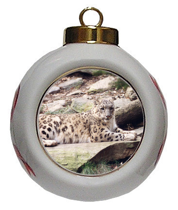Snow Leopard Porcelain Ball Christmas Ornament