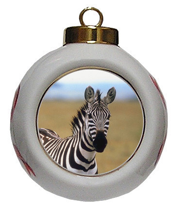 Zebra Porcelain Ball Christmas Ornament