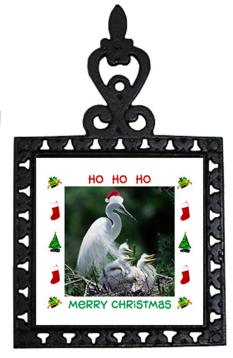 Egret Christmas Trivet