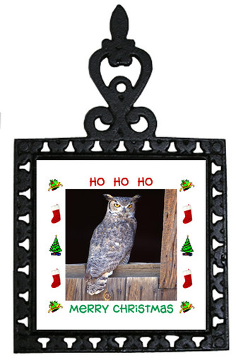 Great Horned Owl Christmas Trivet