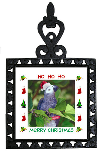 African Grey Parrot Christmas Trivet