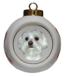 Maltese Porcelain Ball Christmas Ornament