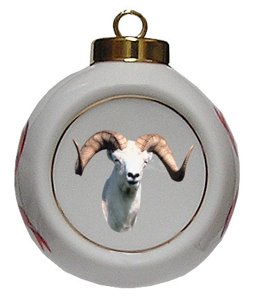 Big Horned Sheep Porcelain Ball Christmas Ornament