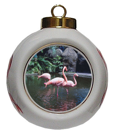 Flamingo Porcelain Ball Christmas Ornament