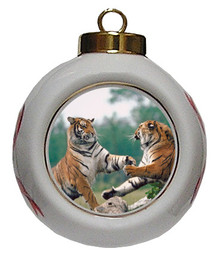 Tiger Porcelain Ball Christmas Ornament