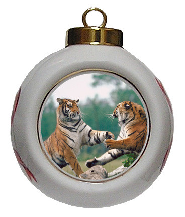 Tiger Porcelain Ball Christmas Ornament