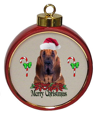 Bloodhound Ceramic Red Drum Christmas Ornament