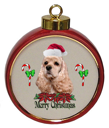 Cocker Spaniel Ceramic Red Drum Christmas Ornament