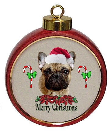 French Bulldog Ceramic Red Drum Christmas Ornament