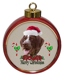 German Shorthaired Pointer Ceramic Red Drum Christmas Ornament