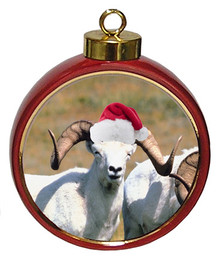 Big Horned Sheep Ceramic Red Drum Christmas Ornament