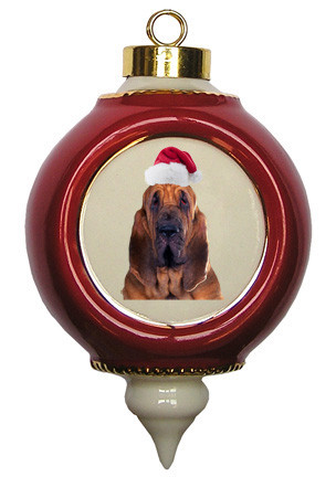 Bloodhound Victorian Red & Gold Christmas Ornament