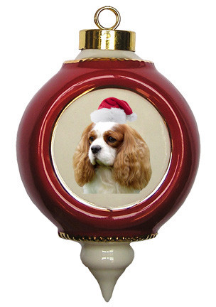 Cavalier King Charles Victorian Red & Gold Christmas Ornament