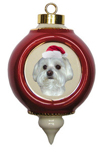 Maltese Victorian Red & Gold Christmas Ornament