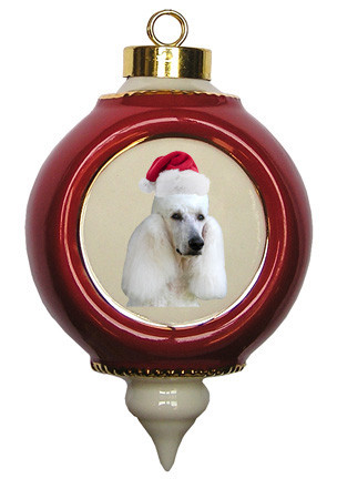 Poodle Victorian Red & Gold Christmas Ornament