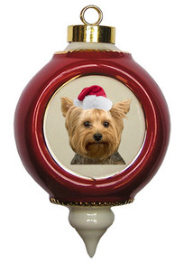 Yorkshire Terrier Victorian Red & Gold Christmas Ornament