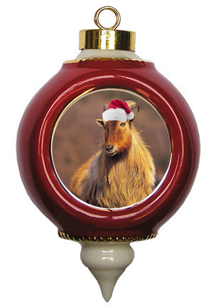 Mountain Goat Victorian Red & Gold Christmas Ornament