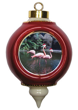 Flamingo Victorian Red & Gold Christmas Ornament