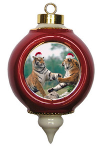 Tiger Victorian Red & Gold Christmas Ornament