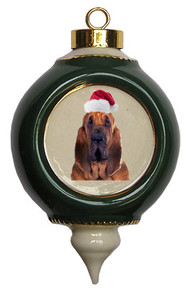 Bloodhound Victorian Green & Gold Christmas Ornament