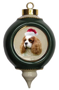 Cavalier King Charles Victorian Green & Gold Christmas Ornament