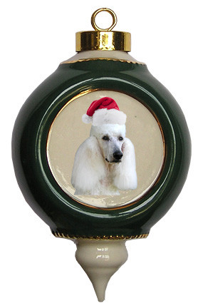 Poodle Victorian Green & Gold Christmas Ornament