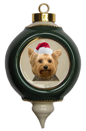 Yorkshire Terrier Victorian Green & Gold Christmas Ornament